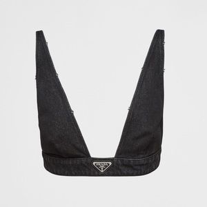 Prada Logo Denim Bralette Top in Black, xs to small fit